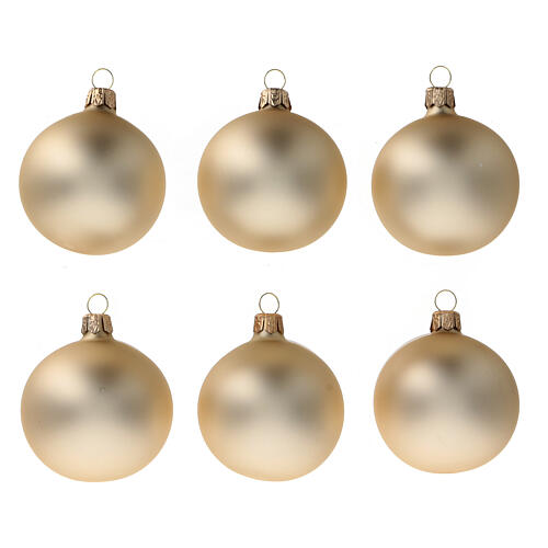 Gold Christmas balls 60 mm diameter matte blown glass 6 pcs 1