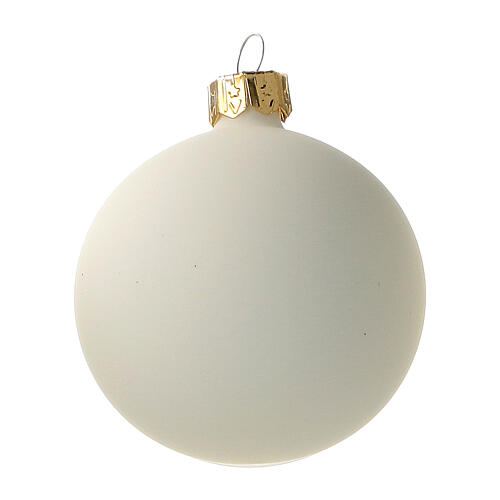 Cream-white matte Christmas balls 6 pcs set blown glass 2