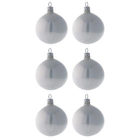 Boule verre soufflé sapin Noël blanc nacré brillant 60 mm 6 pcs