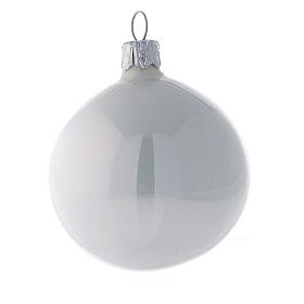 Pallina vetro soffiato albero Natale bianco perla lucido 60 mm 6 pz
