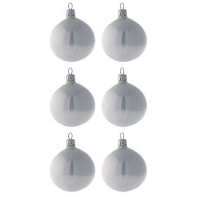 Bolas árvore de Natal vidro soprado branco pérola polido 60 mm 6 unidades