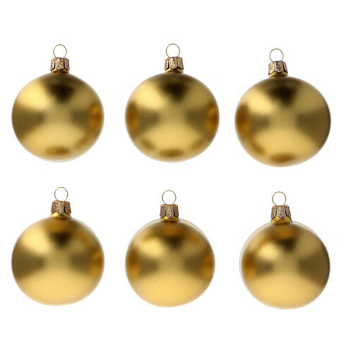 Bolas adorno Navidad oro opaco satinado 60 mm vidrio soplado 6 piedras 1