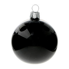 Black shiny blown glass Christmas balls 6 cm 6 pcs