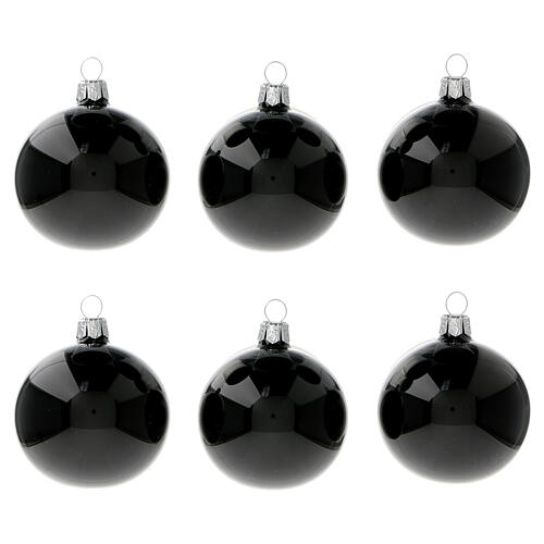 Christmas balls shiny black 60 mm blown glass 6 pcs 1