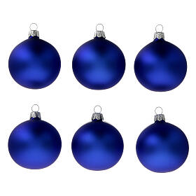 Christmas tree balls matt blue blown glass 60 mm 6 pcs