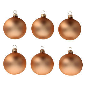 Set 6 bolas árbol Navidad cobre vidrio soplado 60 mm
