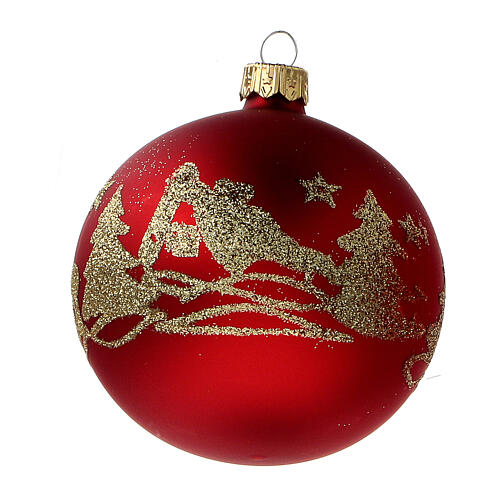 Bola árbol Navidad vidrio soplado rojo opaco purpurina oro 80 mm 6 piezas 3