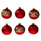 Boule de Noël en verre soufflé rouge mat paillettes or 80 mm 6 pcs s1