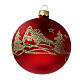 Palla albero Natale vetro soffiato rosso opaco glitter oro 80 mm 6 pz s3