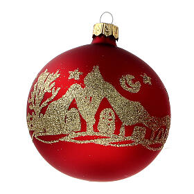 Bolas árvore de Natal vidro soprado vermelho opaco com glitter dourado 80 mm 6 unidades