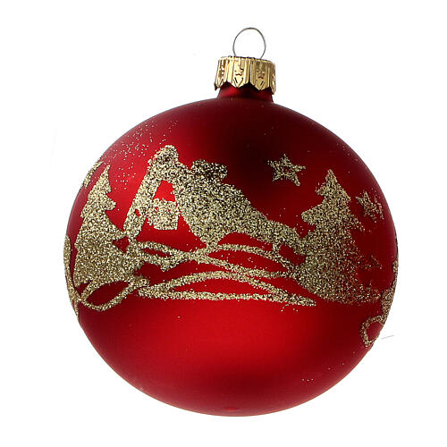 Glass Christmas balls in matte red gold glitter 80 mm 6 pcs 3