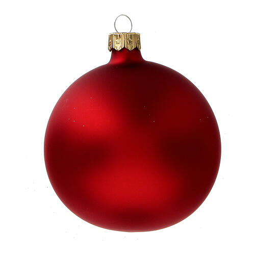 Glass Christmas balls in matte red gold glitter 80 mm 6 pcs 4