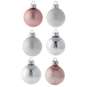Set punta 16 bolas 50 mm árbol Navidad vidrio soplado blanco rosa plata