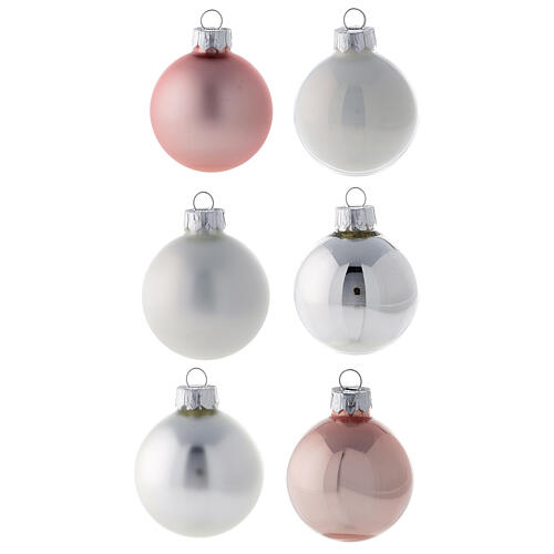 Set puntale 16 palle 50 mm albero Natale vetro soffiato bianco rosa argento 2