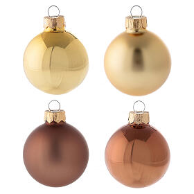 Set 16 palline 50 mm albero Natale oro marrone puntale oro vetro soffiato