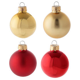 Conjunto ponteira e 16 bolas 50 mm para árvore de natal vidro soprado vermelho e ouro