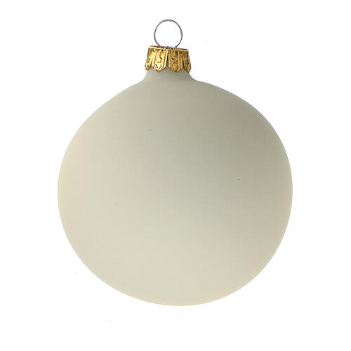 Cream Christmas ball ornament set 6 pcs 80 mm blown glass 2