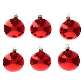 Boules de Noël rouge brillant verre soufflé 80 mm 6 pcs
