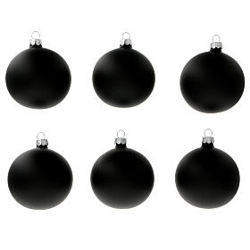 Matte black Christmas balls in blown glass 80 mm 6 pcs