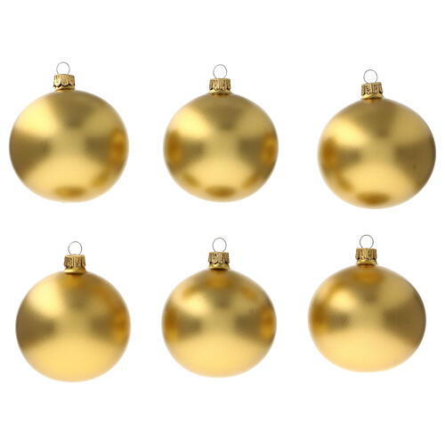 Palline 6 pz albero Natale oro opaco 80 mm vetro soffiato 1
