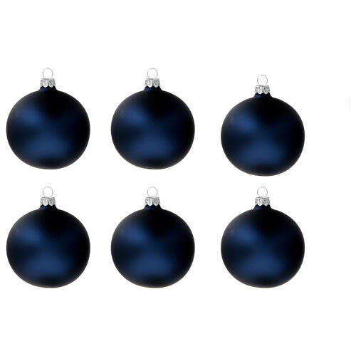 Christmas tree ornaments in matte blue 80 mm blown glass 6 pcs 1