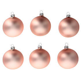 Boules Noël rose mat verre soufflé 80 mm 6 pcs