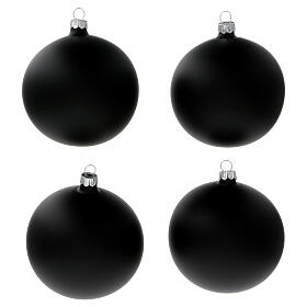 Matt black balls in blown glass with Christmas tree 100 mm 4 pcs