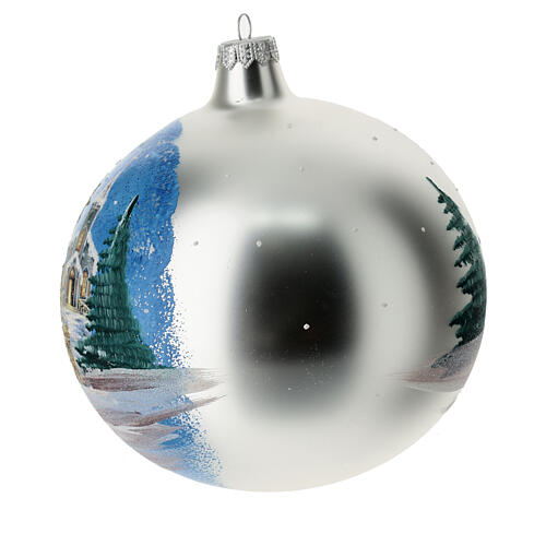 Christmas ball with Nordic Nativity and landscape in blown glass 150 mm 8