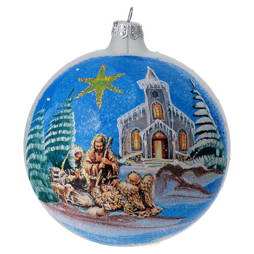 Boule de Noël verre soufflé Sainte Famille comète 120 mm 1