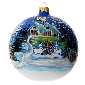 Christmas ball with snow landscape, moon and blown glass tree 120 mm