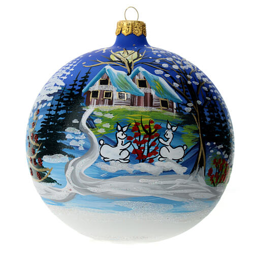 Christmas ball with snow landscape, moon and blown glass tree 120 mm 1