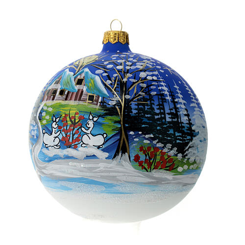 Christmas ball with snow landscape, moon and blown glass tree 120 mm 2