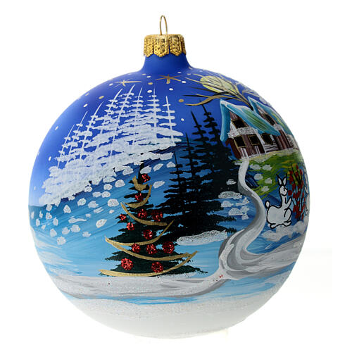 Boule Noël paysage neige lune arbre et sapins verre soufflé 120 mm 3