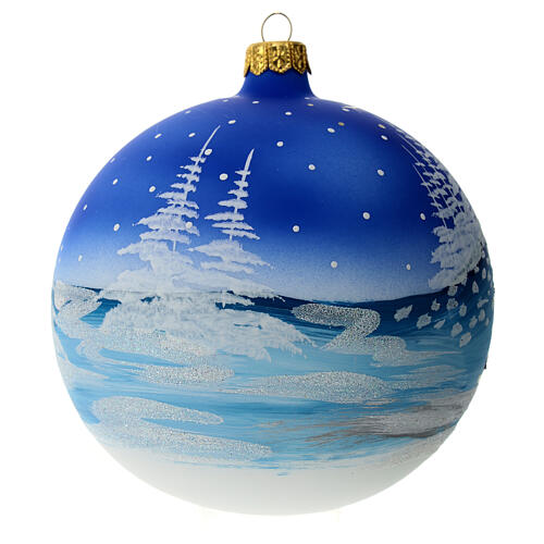 Boule Noël paysage neige lune arbre et sapins verre soufflé 120 mm 4
