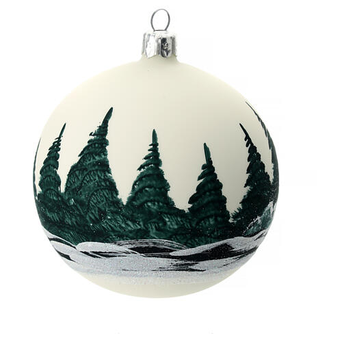 Christmas tree ball 100 mm in white blown glass with snow landscape 7