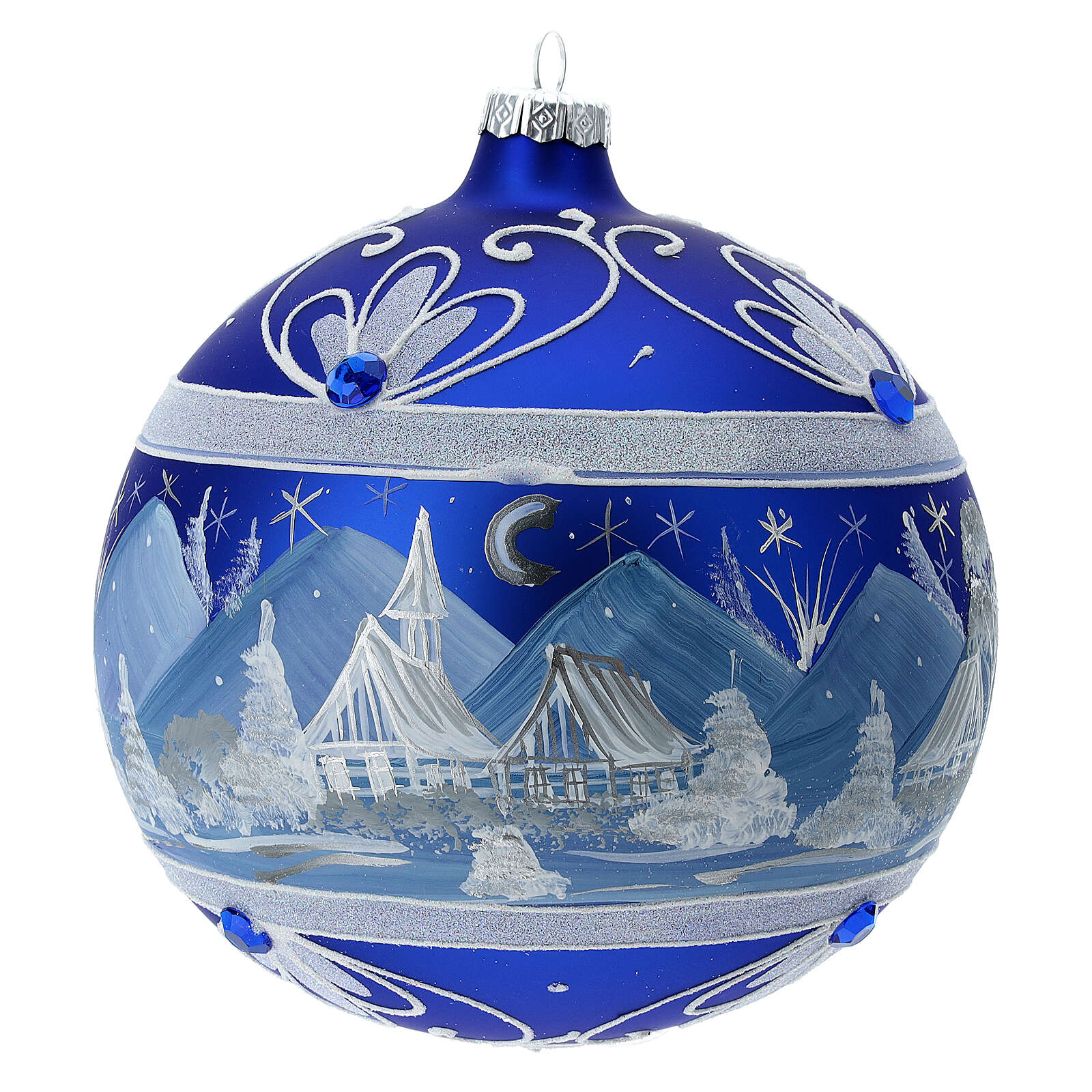 Christbaumkugel aus Glas handbemalt in blau, 150 mm Online Verfauf