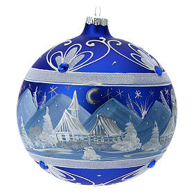 Glass Christmas ball blue snowy mountain landscape 150 mm