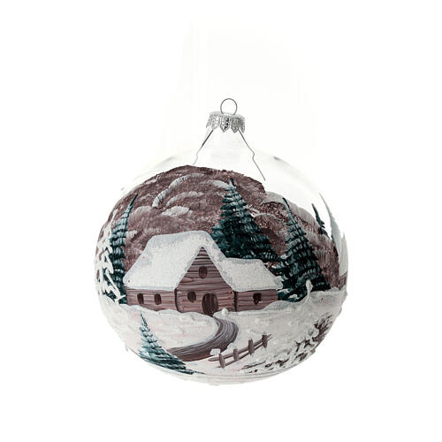 Christbaumkugel aus Glas mit Winterlandschaft im Inneren, 150 mm 1
