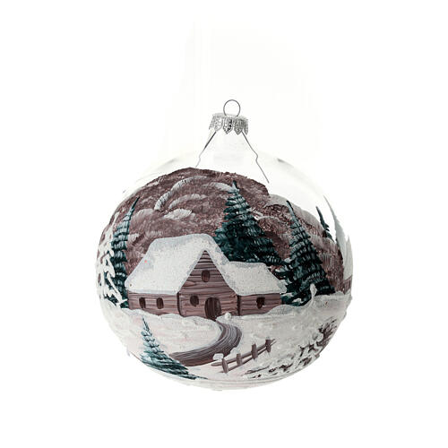 Christmas ball winter house painted 15 cm blown glass 1