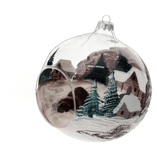 Bola árvore de Natal chalé e paisagem nevada vidro soprado 150 mm 4