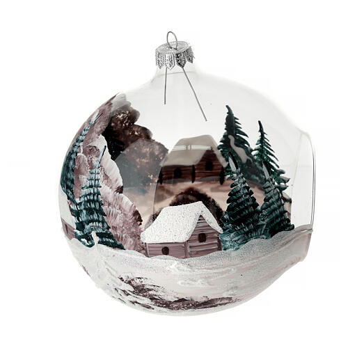 Bola árvore de Natal chalé e paisagem nevada vidro soprado 150 mm 6