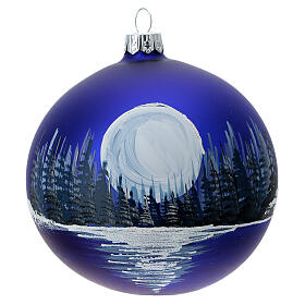 Christbaumkugel aus Glas in blau mit Winterlandschaft handbemalt, 100 cm