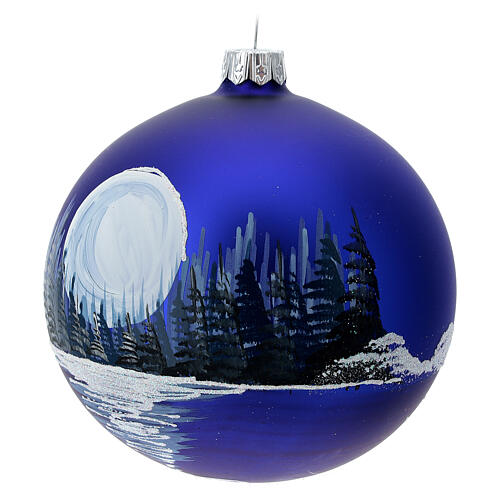 Christbaumkugel aus Glas in blau mit Winterlandschaft handbemalt, 100 cm 3
