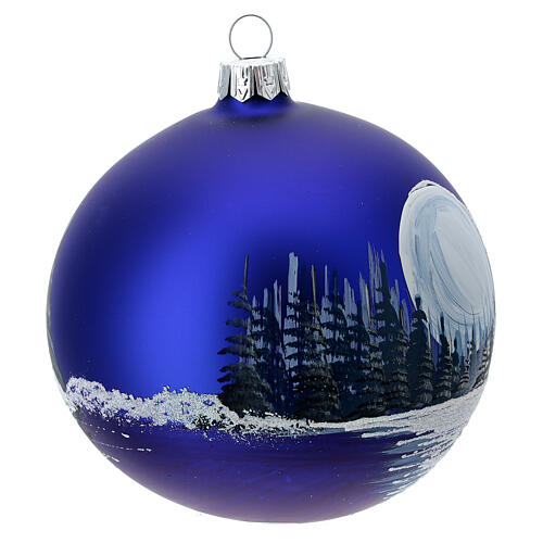 Christbaumkugel aus Glas in blau mit Winterlandschaft handbemalt, 100 cm 4