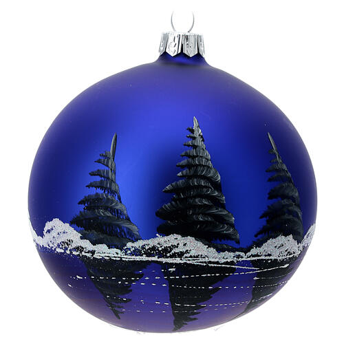 Christbaumkugel aus Glas in blau mit Winterlandschaft handbemalt, 100 cm 5