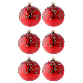 Bolas árvore de Natal vidro soprado vermelho decorações douradas 80 mm 6 unidades