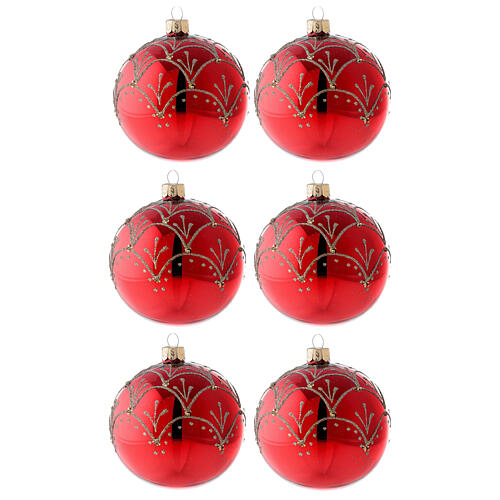 Bolas árvore de Natal vidro soprado vermelho decorações douradas 80 mm 6 unidades 1