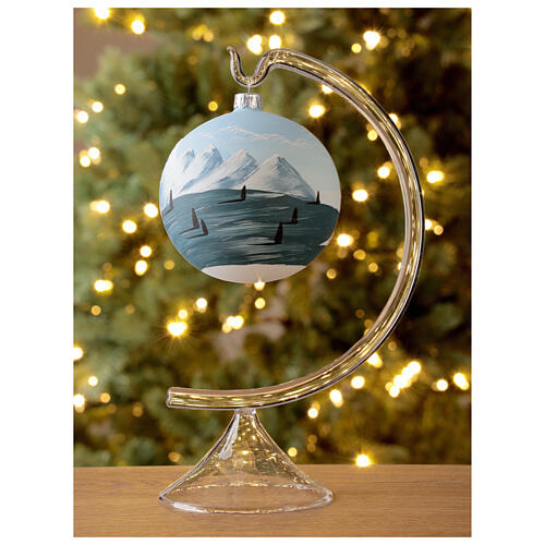 Bola árvore de Natal árvores e montanhas nevadas vidro soprado 100 mm 2