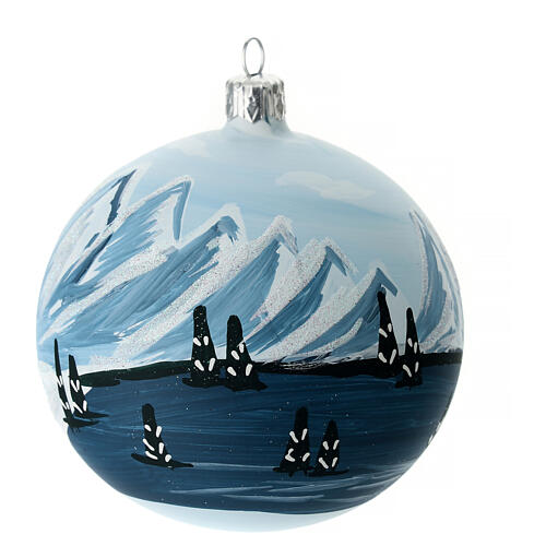 Bola árvore de Natal árvores e montanhas nevadas vidro soprado 100 mm 2