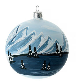 Glass Christmas ball snowy lonely fir trees 100 mm